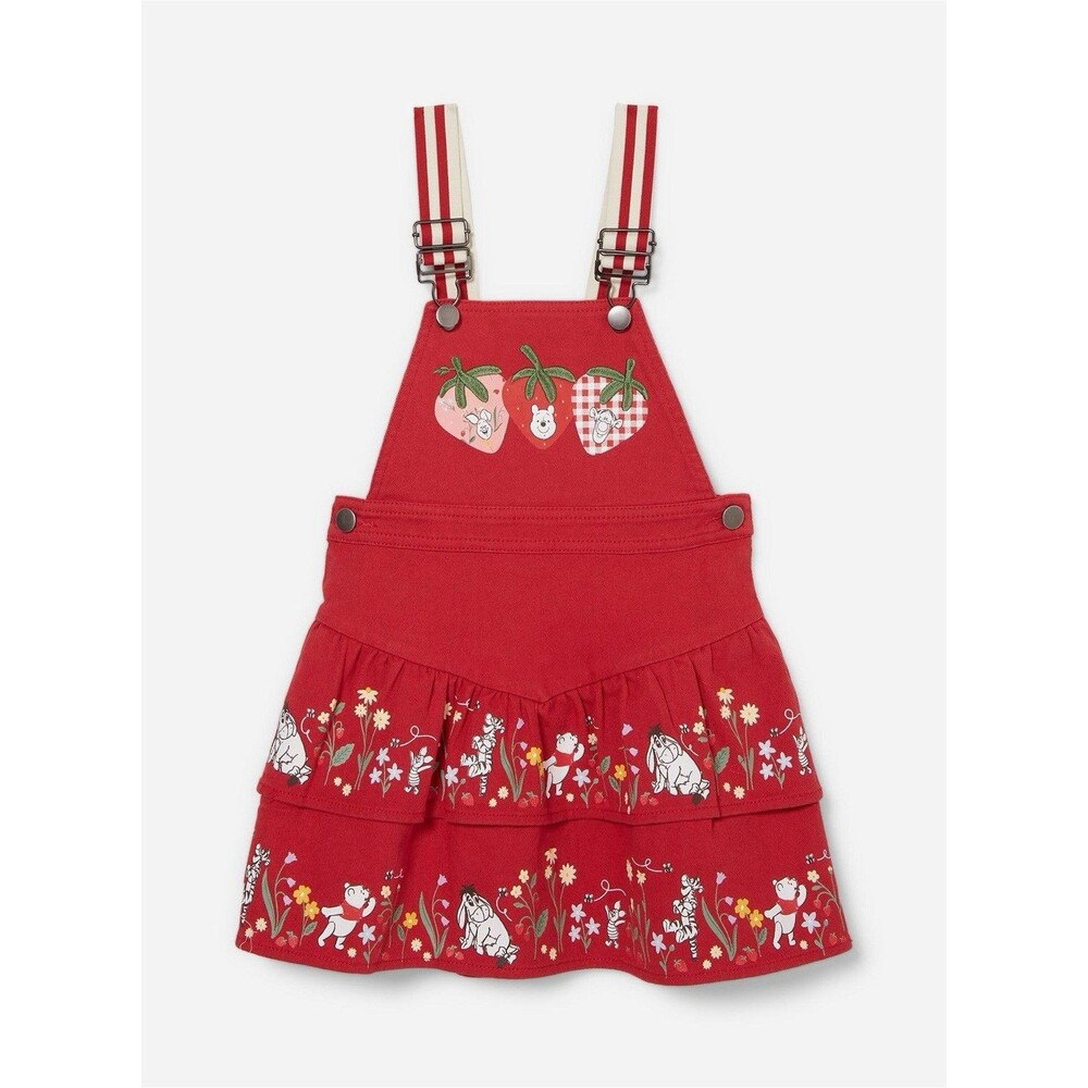 Disney BoxLunch Winnie The Pooh Strawberry Denim Overall Red Dress 2T Toddler